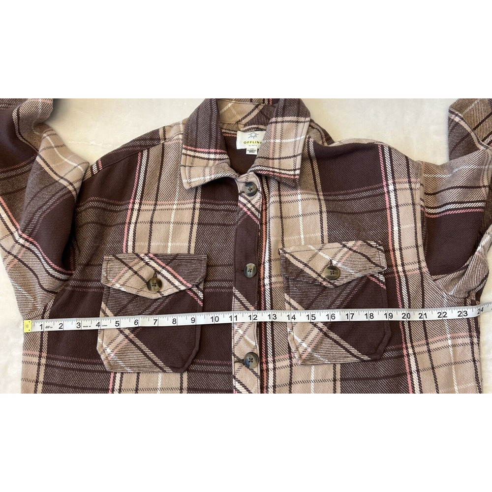 Offline by Aerie Women Flannel Shacket Sz S/P Brown/Tan Shirt Oversized Outdoor - Picture 3 of 8